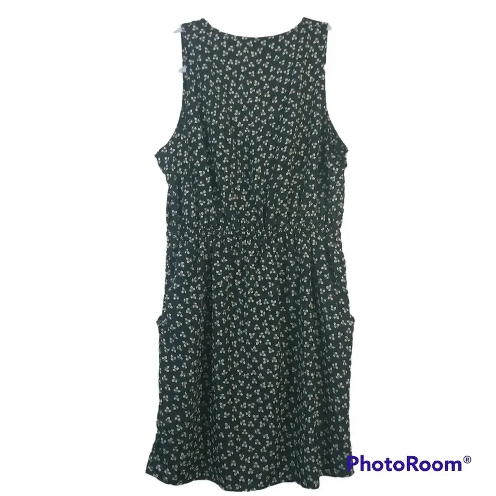 Ventti Black Sleeveless Dress Floral Print With Pockets Size L - Picture 2 of 8
